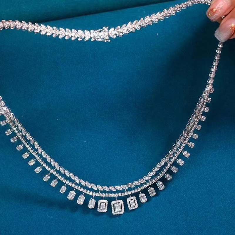 18K Gold 10Ct Natural Diamond Clavicle Necklace Super Luxurious Party Fine Jewelry Girls Birthday Gifts Total Weight About 34g